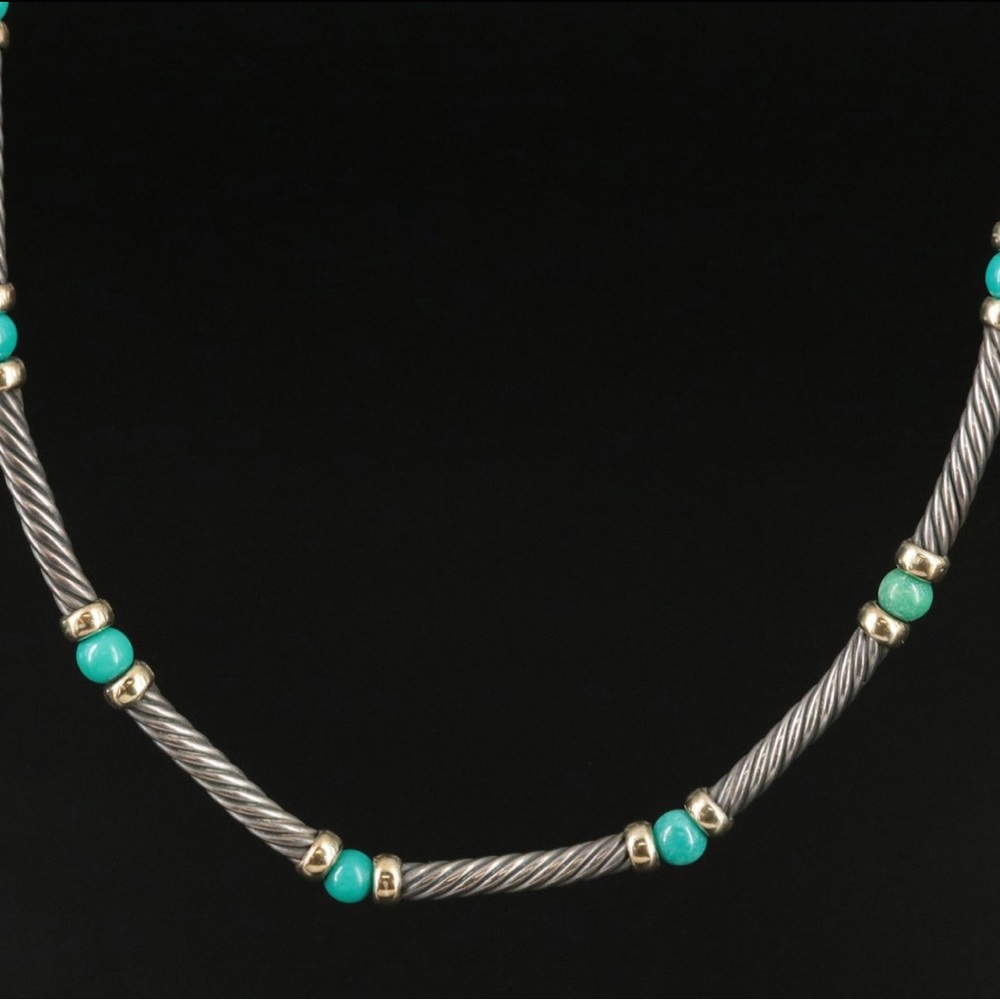 David Yurman Hampton 14K and Sterling  Turquoise Station Necklace